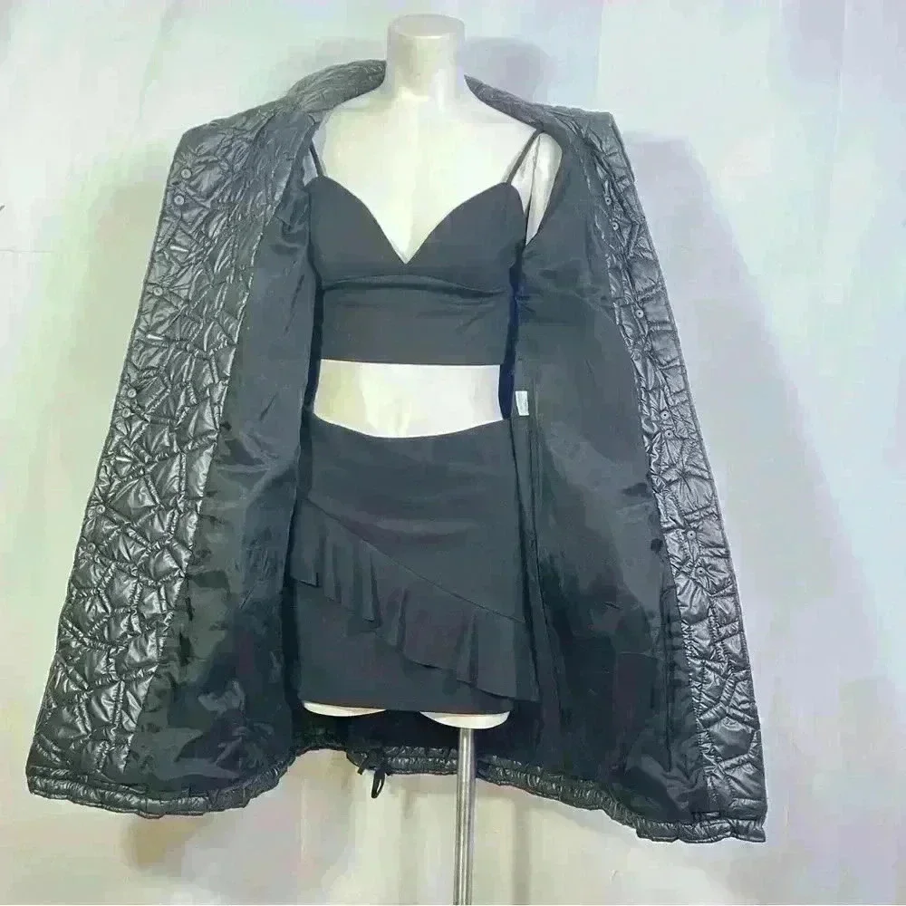 LAFLAMME FOURRURE GLOSSY QUILTED TRENCH GORGEOUS COAT SLEEVES SIZE M - Picture 13 of 16